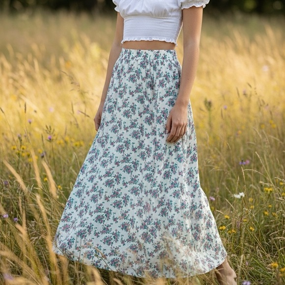 For Love And Lemons Dresses & Skirts - For Love & Lemons White Ditsy Floral Midi/Maxi Skirt Elastic Waist XS/S
